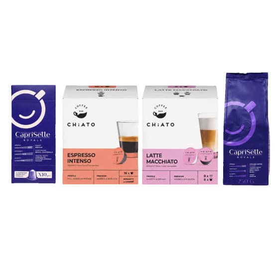 Kahvikapseli- ja jauhetun kahvin setti CHiATO switchPLAY -laitteelle – Royale