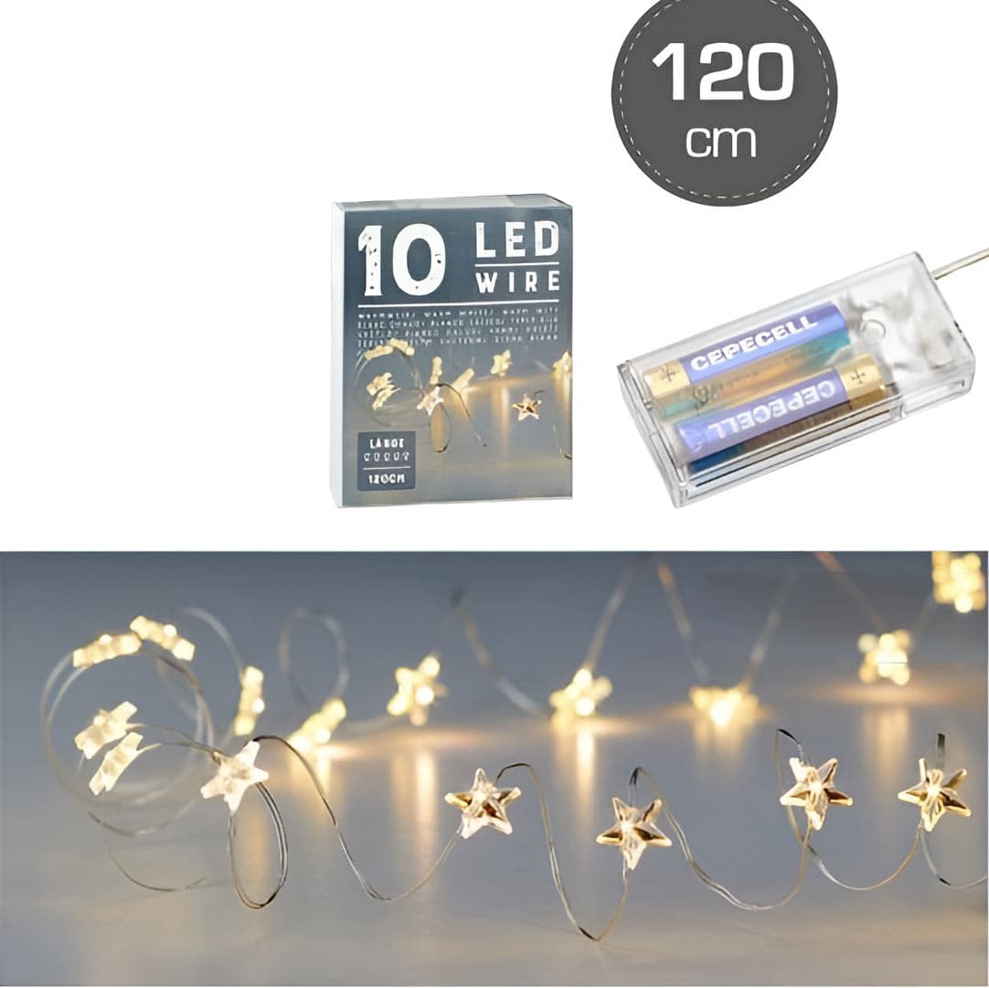10 LED -valoketju - Tähdet, 120 cm