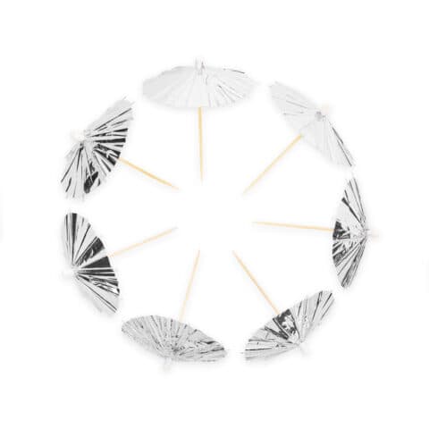 Cocktailtikut - Aurinkovarjot, Metallic Hopea, 10kpl