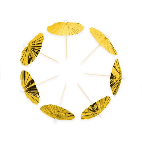 Cocktailtikut - Aurinkovarjot, Metallic Kulta, 10kpl