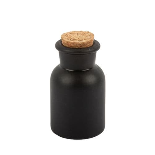 Musta lasipullo korkilla, 7x4cm, 30ml