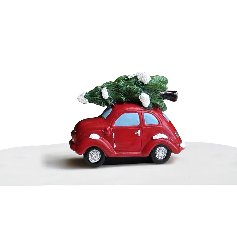 Kakkukoriste/Miniatyyri - Auto joulukuusella, 6cm