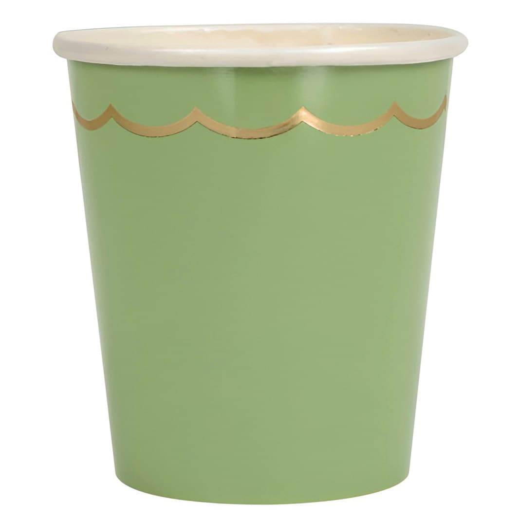 Pahvimukit kultareunuksella - Sage, 8kpl