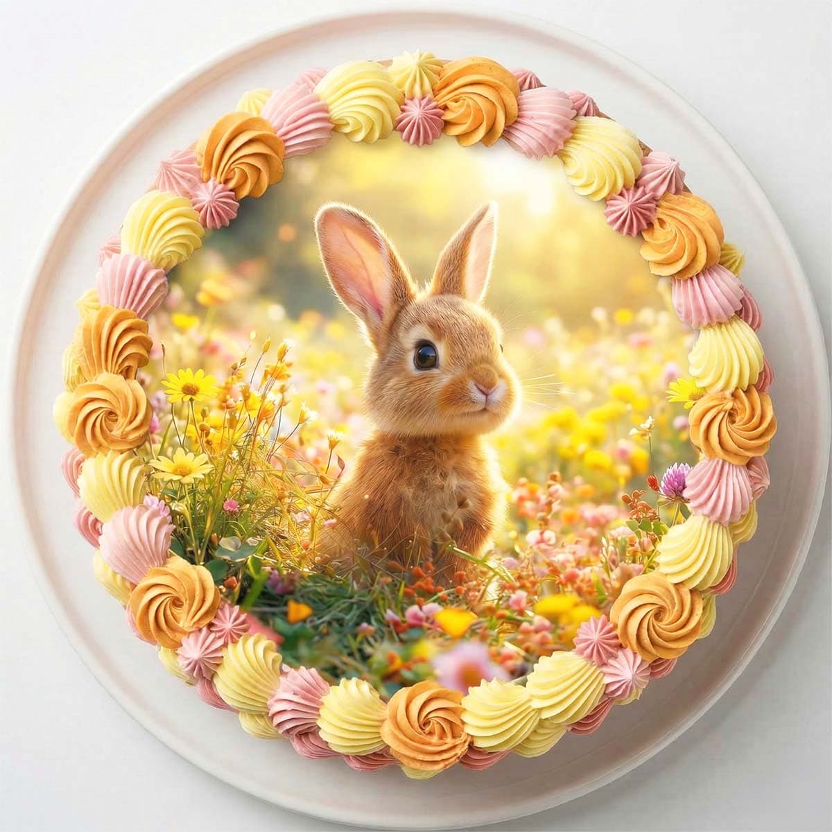 Kakkukuva - Suloinen pupu kukkaniityllä