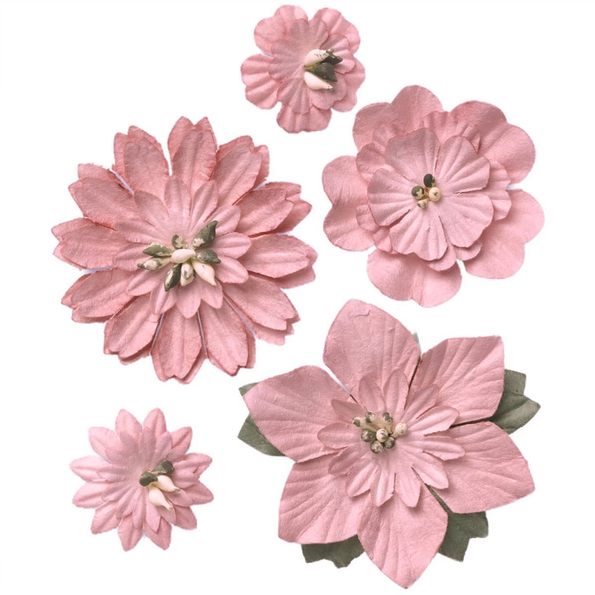 Askartelukoriste - Paperikukat, 5kpl, 2-5cm-Dusty Rose