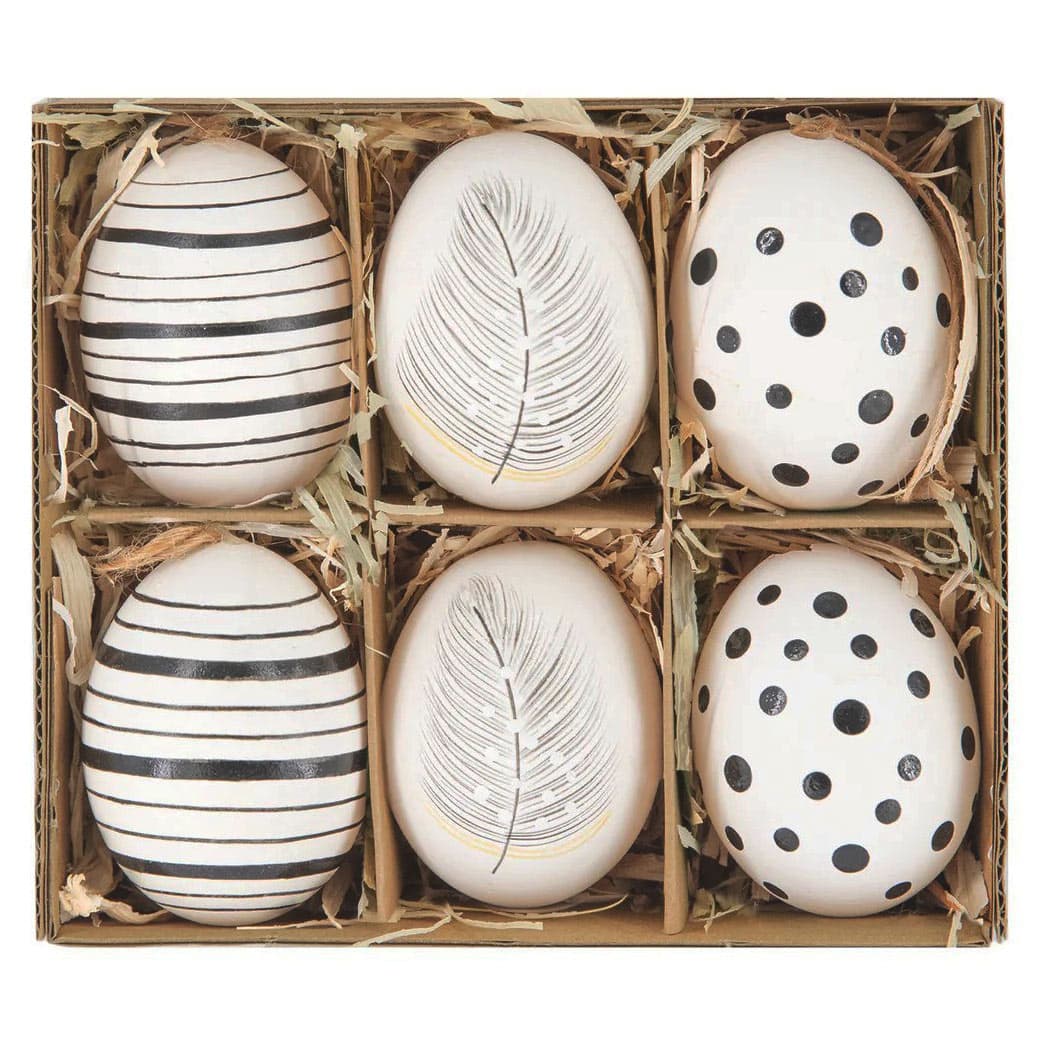 Ripustettavat pääsiäismunat aidot – Musta/Valkoiset, 6cm, 6kpl