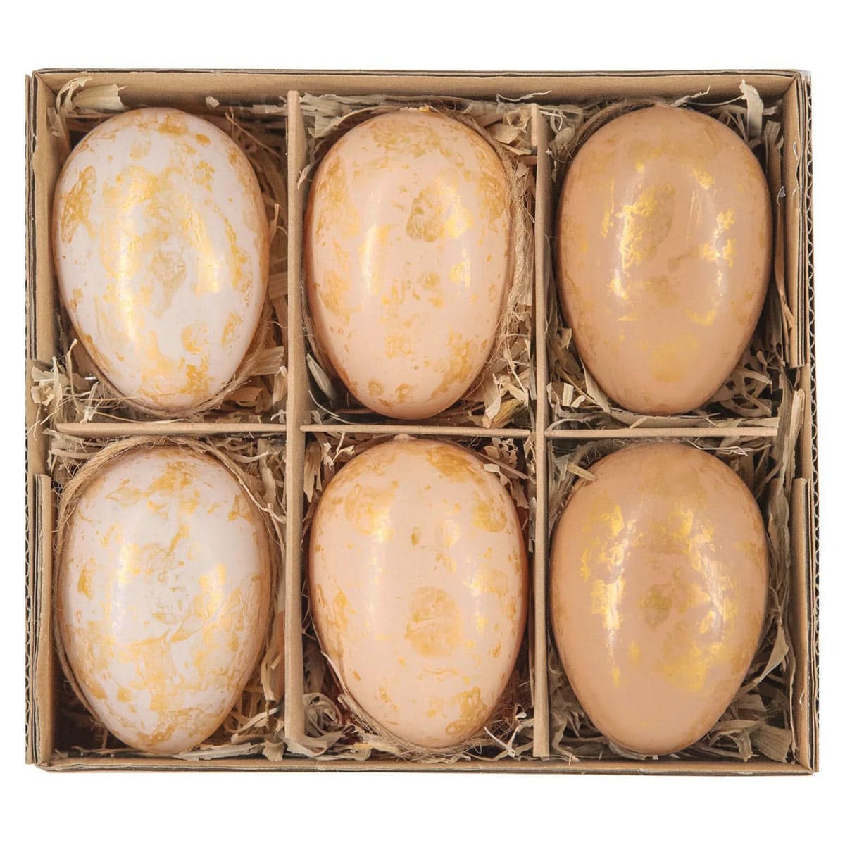 Ripustettavat pääsiäismunat – Beige, kultakoristelulla, 6cm, 6kpl