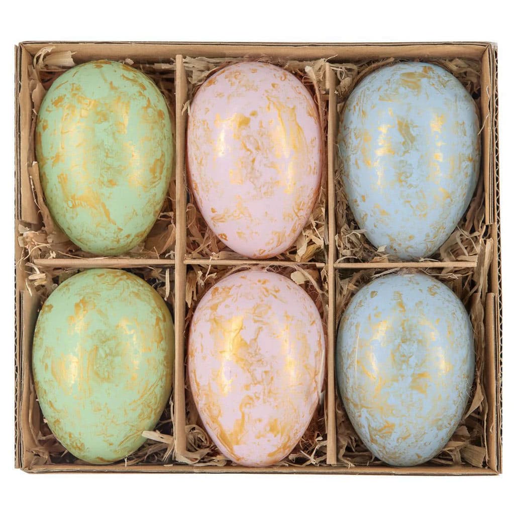 Ripustettavat pääsiäismunat – Pastellisävyt, kultakoristelulla, 6cm, 6kpl