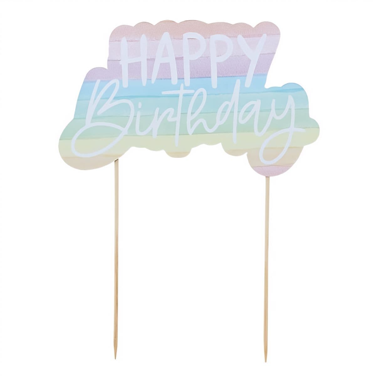 Kakkukoriste - Happy Birthday, Pastelliraidallinen