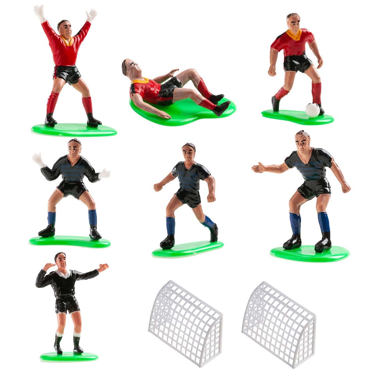 Jalkapalloaiheinen kakkukoristesetti – pelaajat ja maali