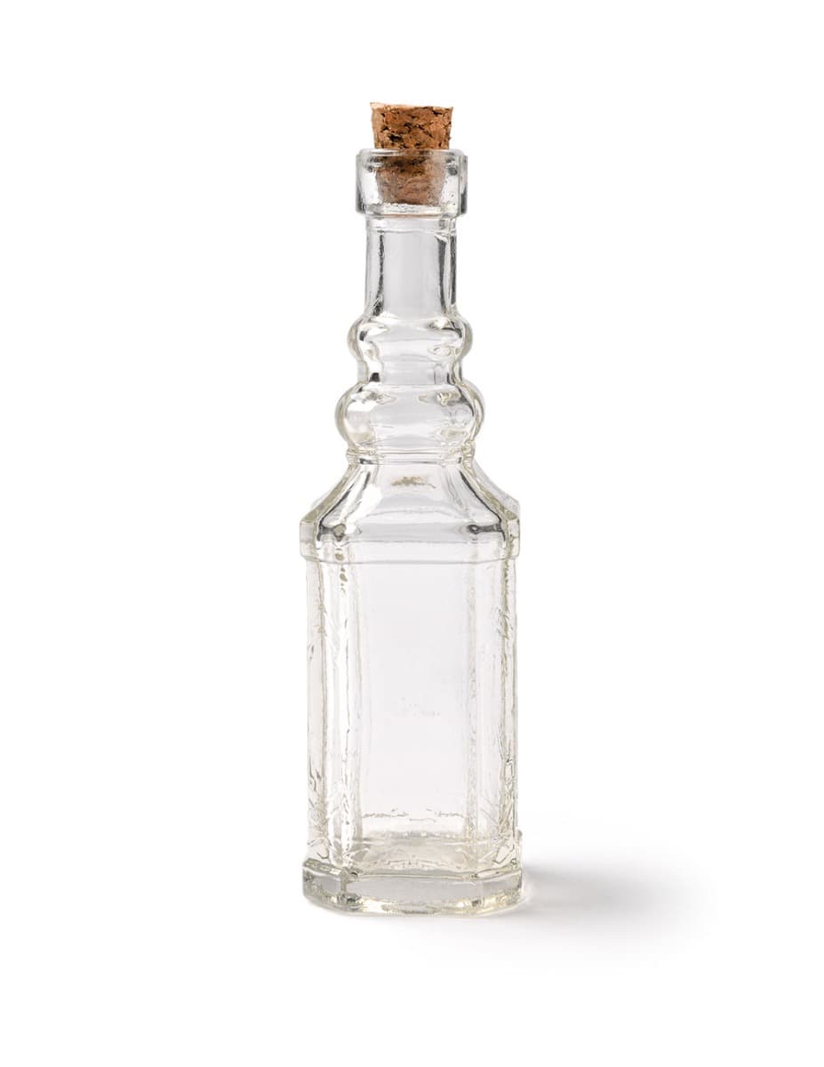 Koristeellinen pieni lasipullo korkilla, 12cm