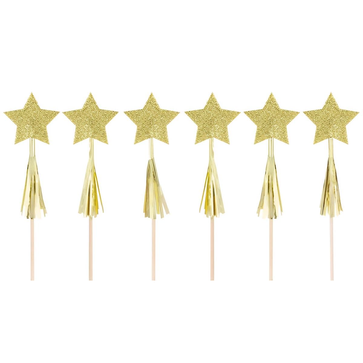 Koristetikut - Kultaiset kimalletähdet hapsuilla, 6 kpl