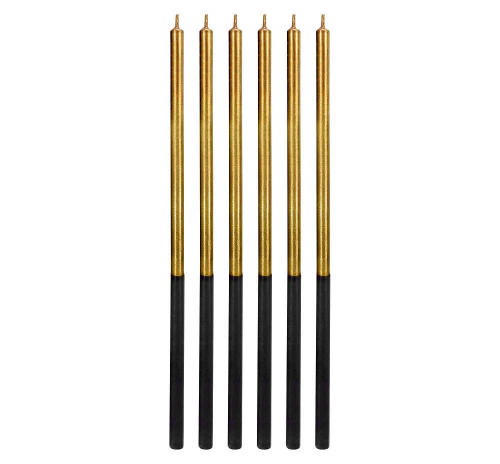 Pitkät kakkukynttilät - Kulta/musta, 6kpl