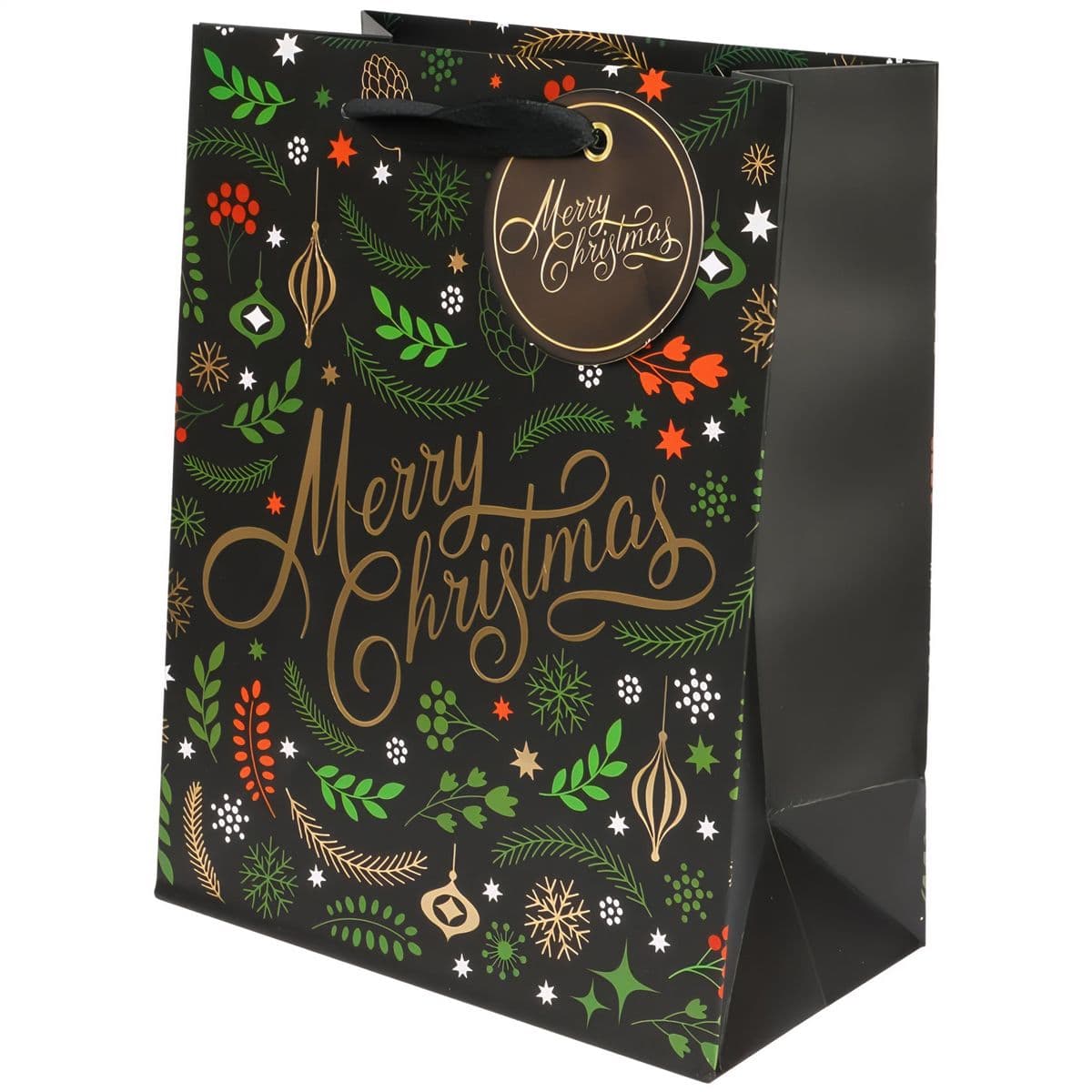 Lahjakassi - Merry Christmas, musta/kulta, 18 x 23 x 10 cm