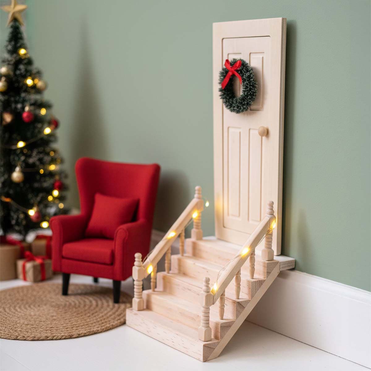 Miniatyyri – Avattava puinen tonttuovi, 17,7 cm