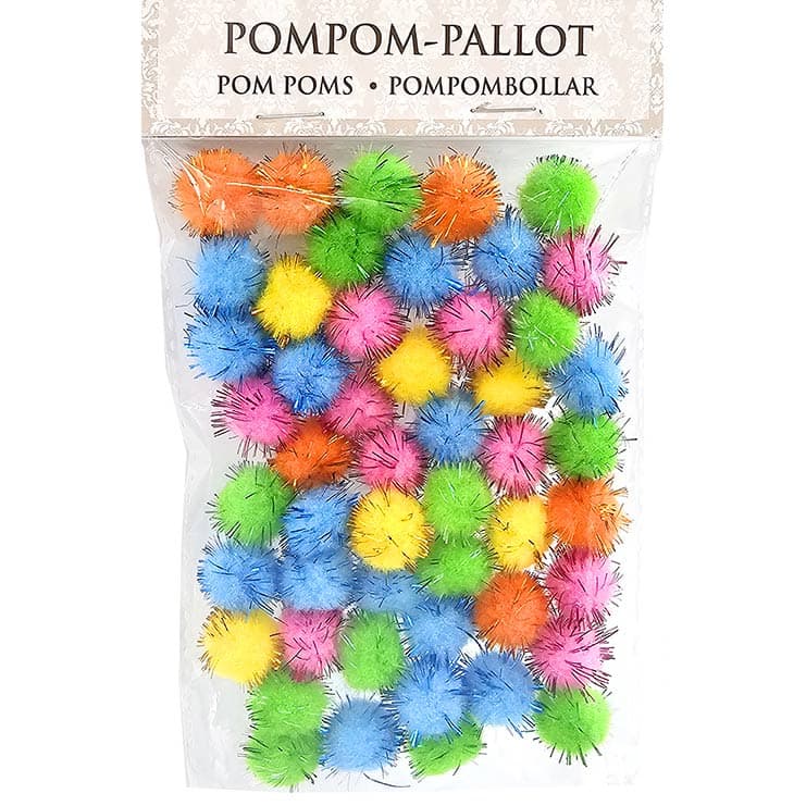 Pompom-pallot glitter värilajitelma, 50kpl