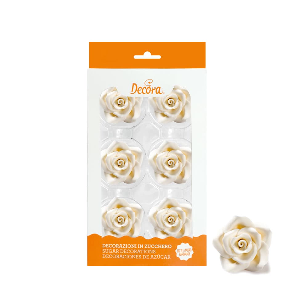 Syötävät sokerikoristeet - Valkoiset ruusut, 5cm, 6kpl