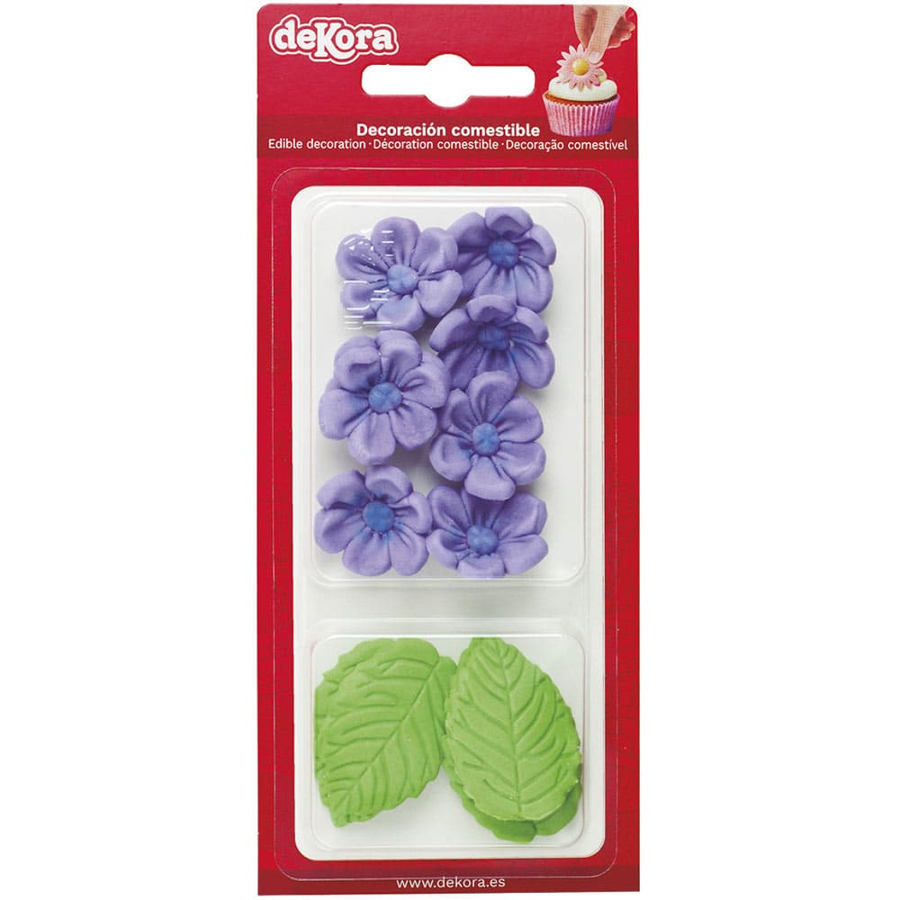 Syötävät sokerikoristeet - Violetti kukat ja lehdet
