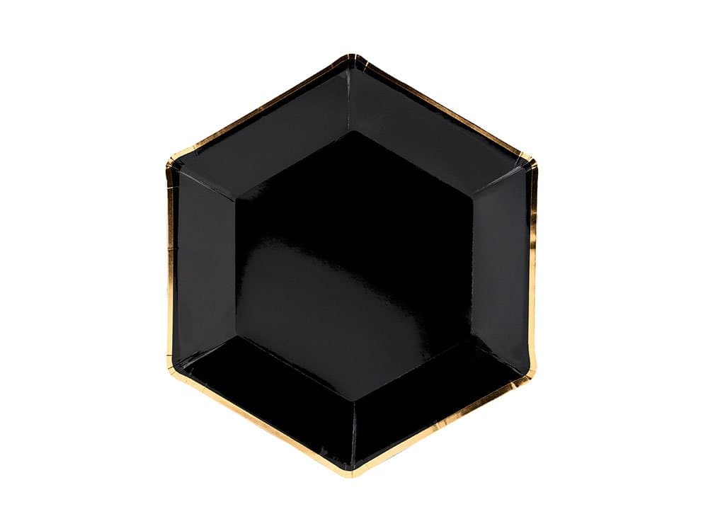 Mustat pahvilautaset kultareunalla, 6kpl, 23cm