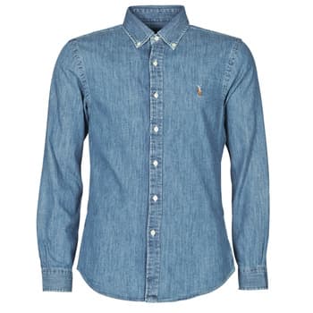 Pitkähihainen paitapusero Polo Ralph Lauren  CHEMISE CINTREE SLIM FIT EN JEAN DENIM BOUTONNE LOGO PONY PLAYER  EU XL