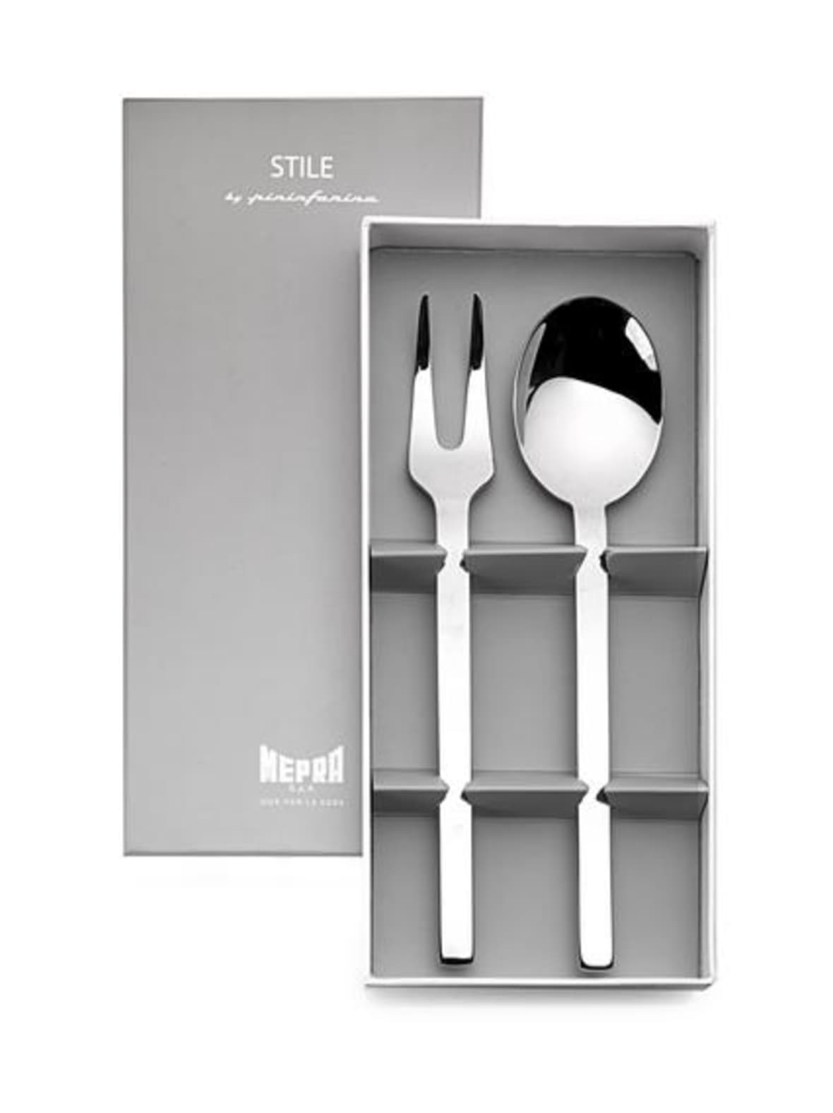 Stile by pininfarina-tarjoiluhaarukka ja-lusikka lahjapakkauksessa