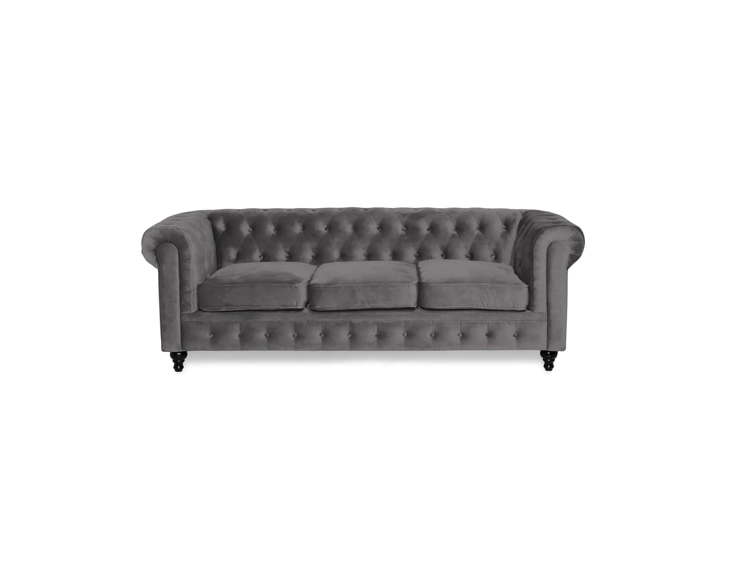 Chesterfield Lyx 3-istuttava samettisohva harmaa