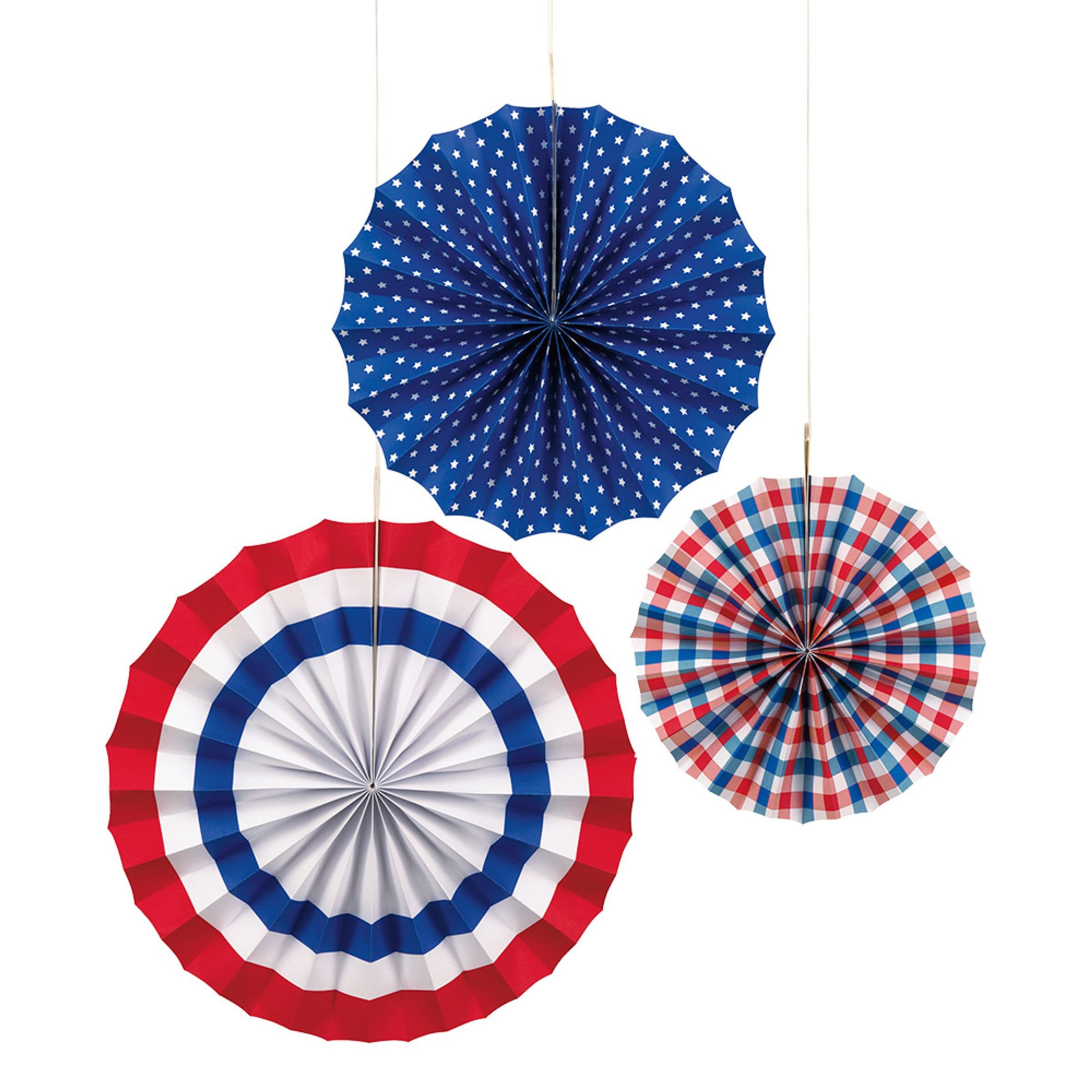 Paperiviuhkat Punainen/Valkoinen/Sininen - 3-pakkaus