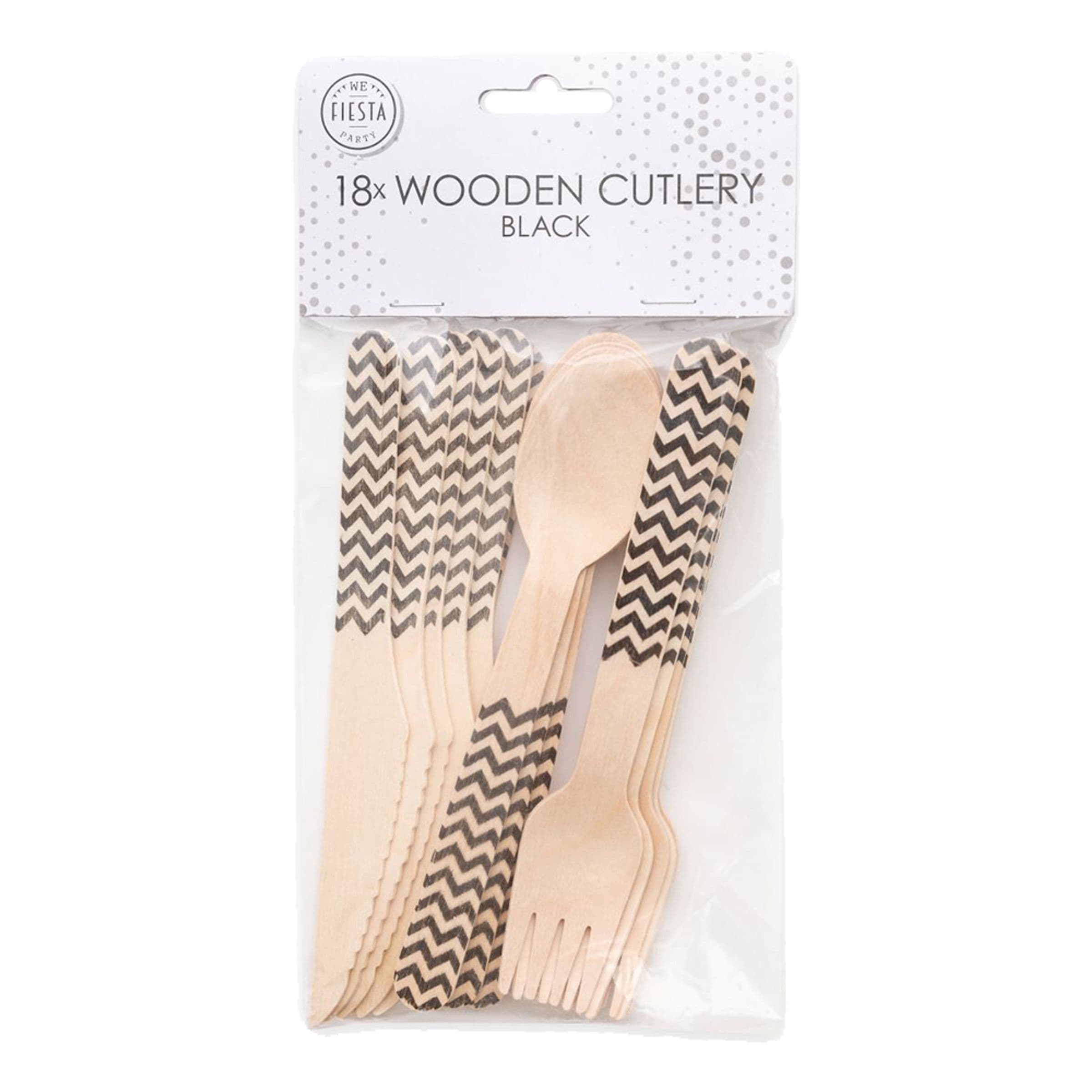 Puuaterimet Musta Kuvio - 18-pakkaus