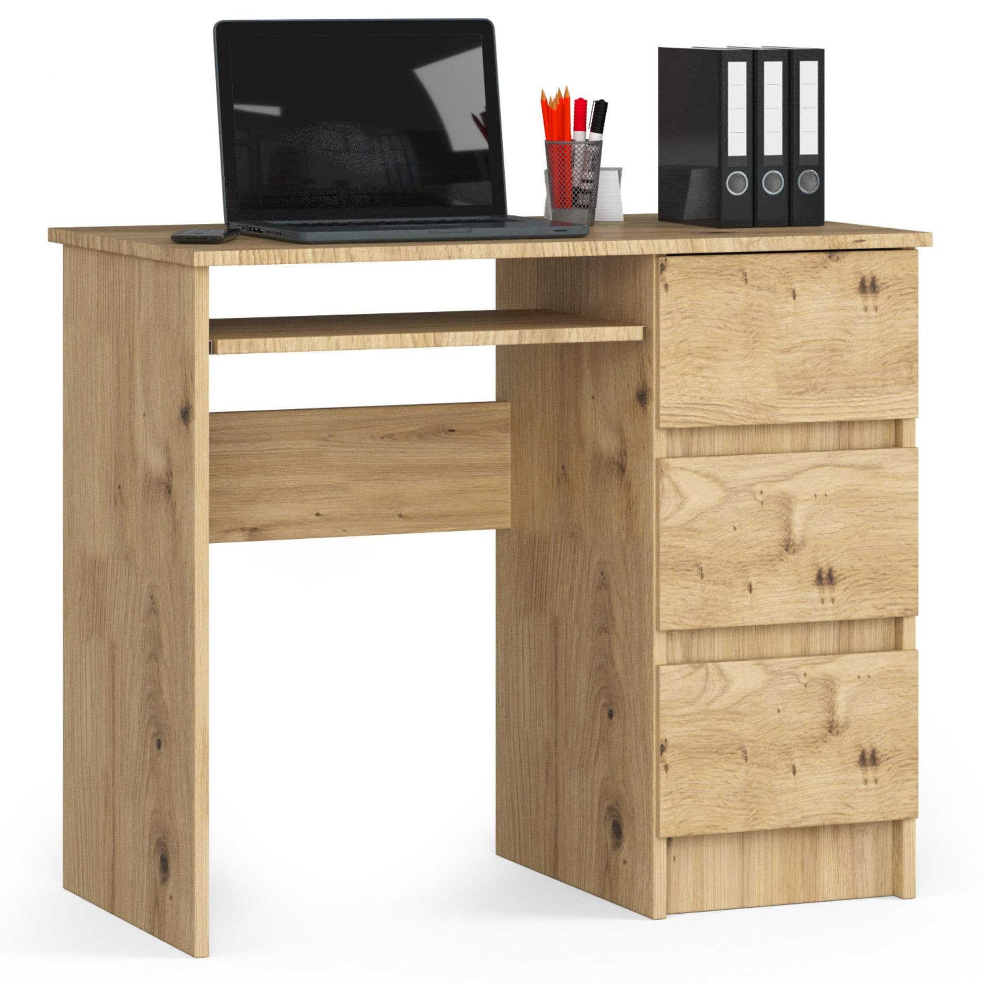 Akord Tietokonepöytä 3 laatikkoa Oikea Artisan-tammi 90x50x77