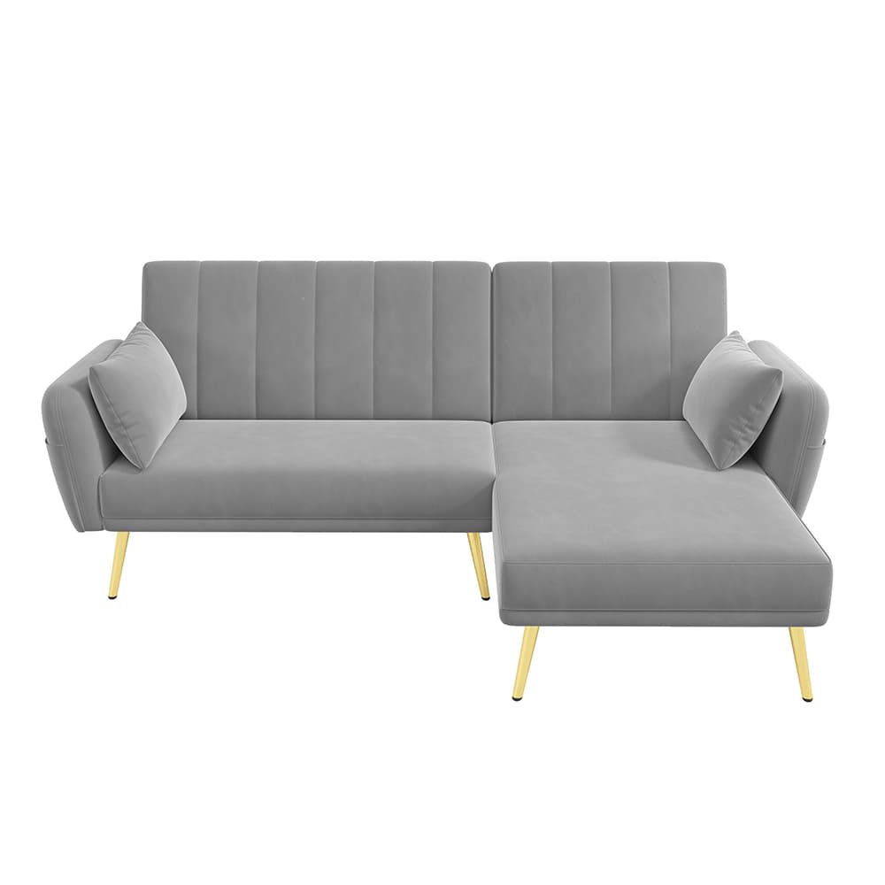 Taitettava kahden hengen sohva lisänurkalla harmaana