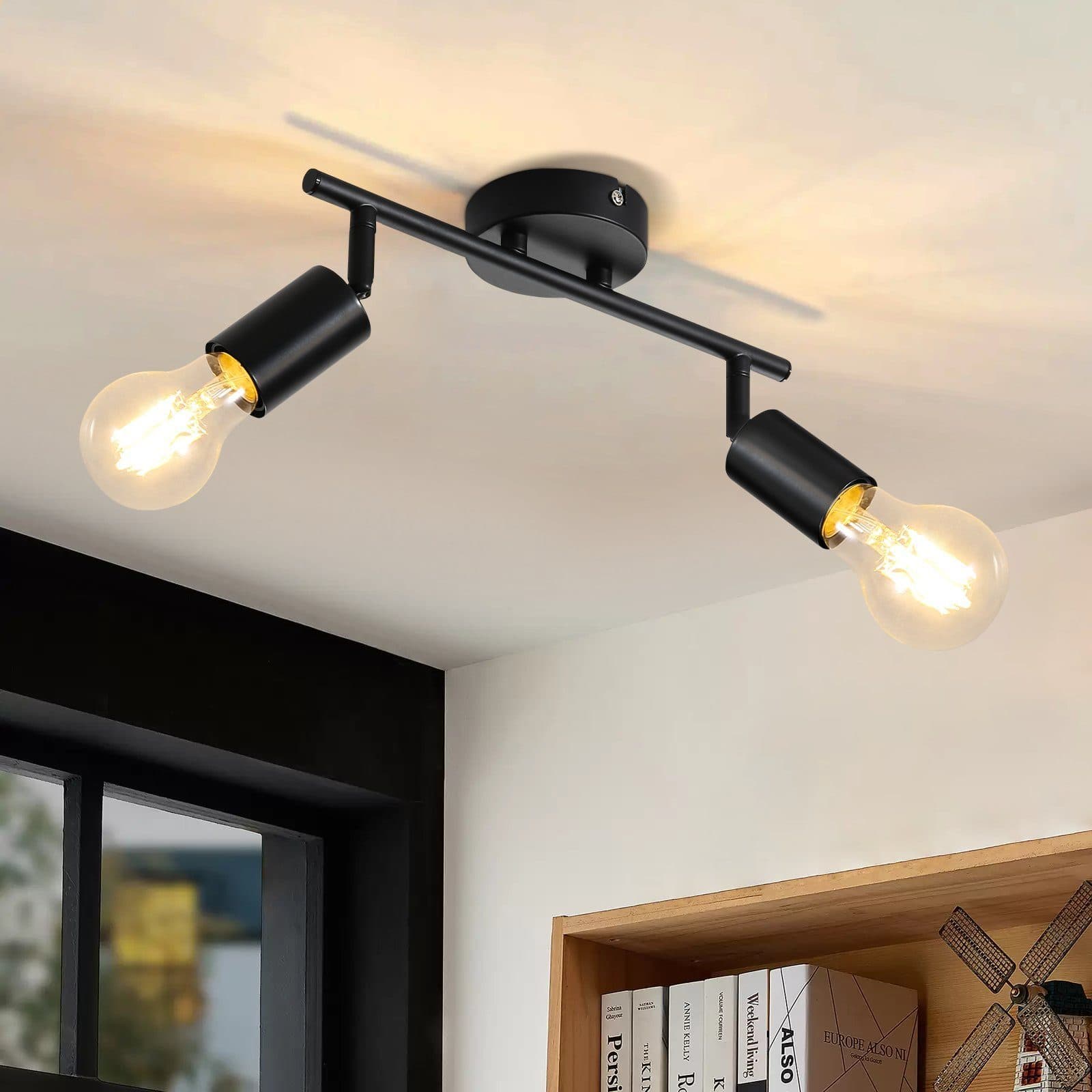 ZMH 2-lamppuinen LED-kattovalaisin E27 - Vintage-kattovalaisin 350° kääntyvillä kohdevaloilla, teollinen tyyli keittiöön (polttimot eivät sisälly)