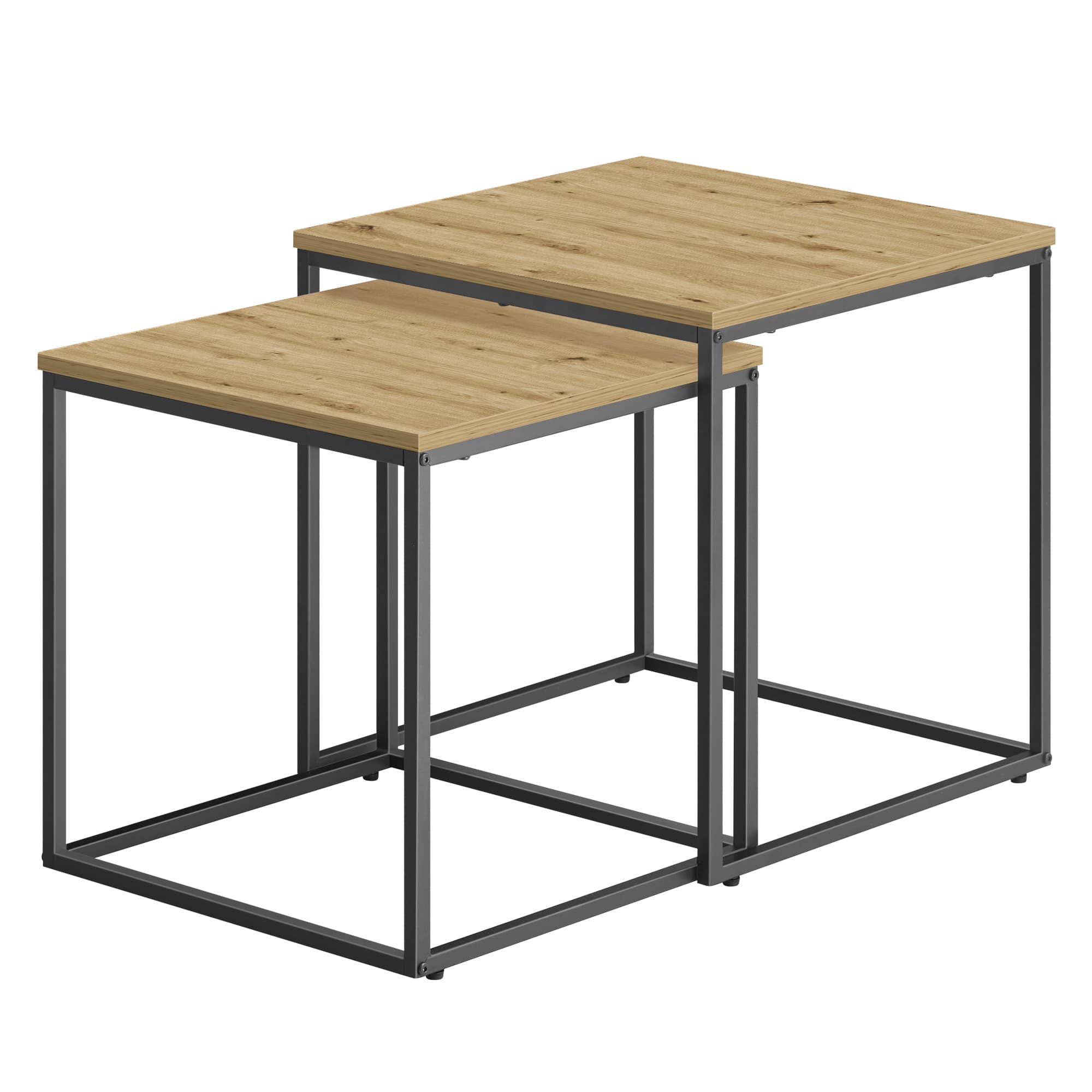 Neliömäinen sohvapöytäsetti (2 kpl), artisan-tammi, mustat jalat