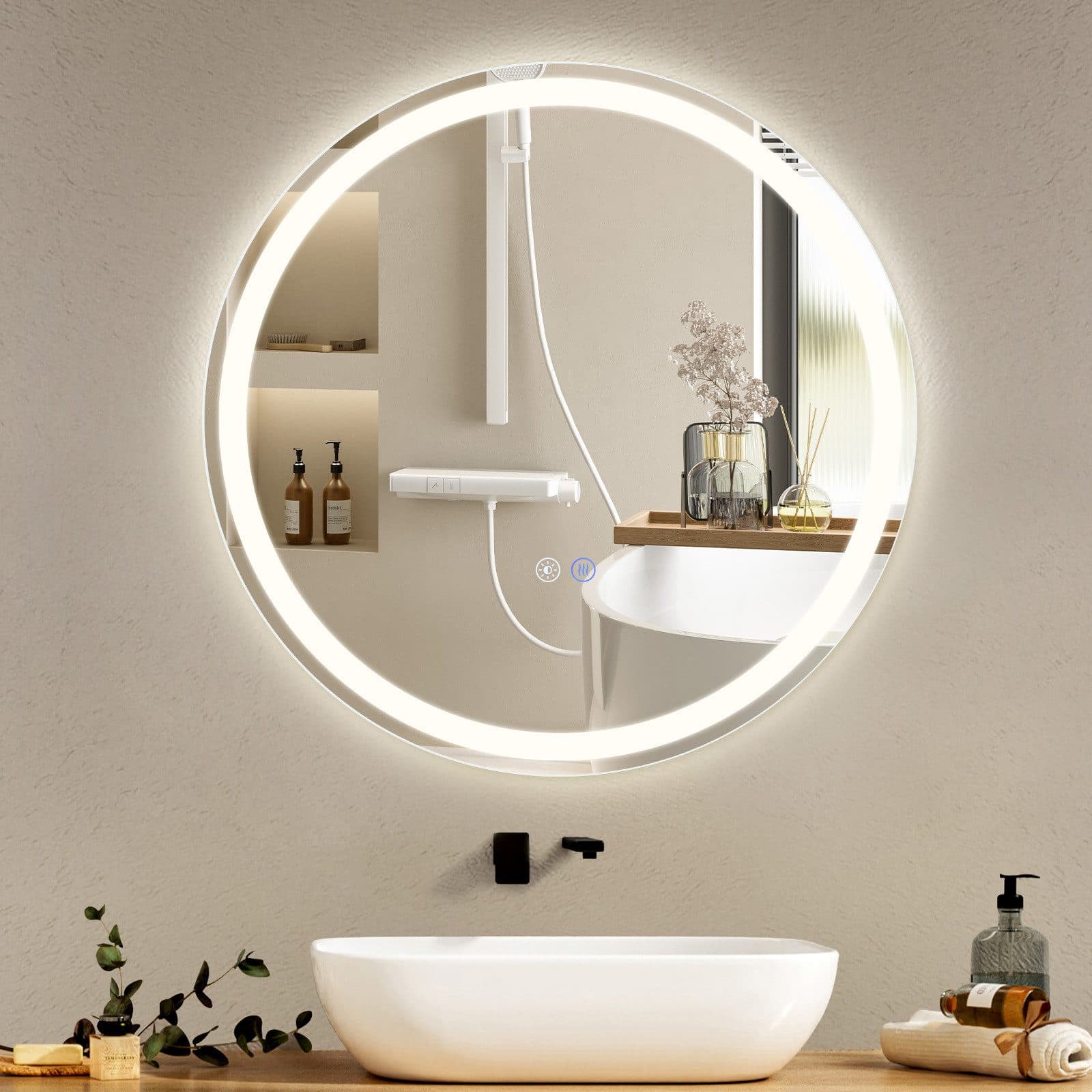 ZMH 50 cm LED-kylpyhuoneen peili huurtumisenestolla, IP44, pyöreä, valkoinen, himmennettävä