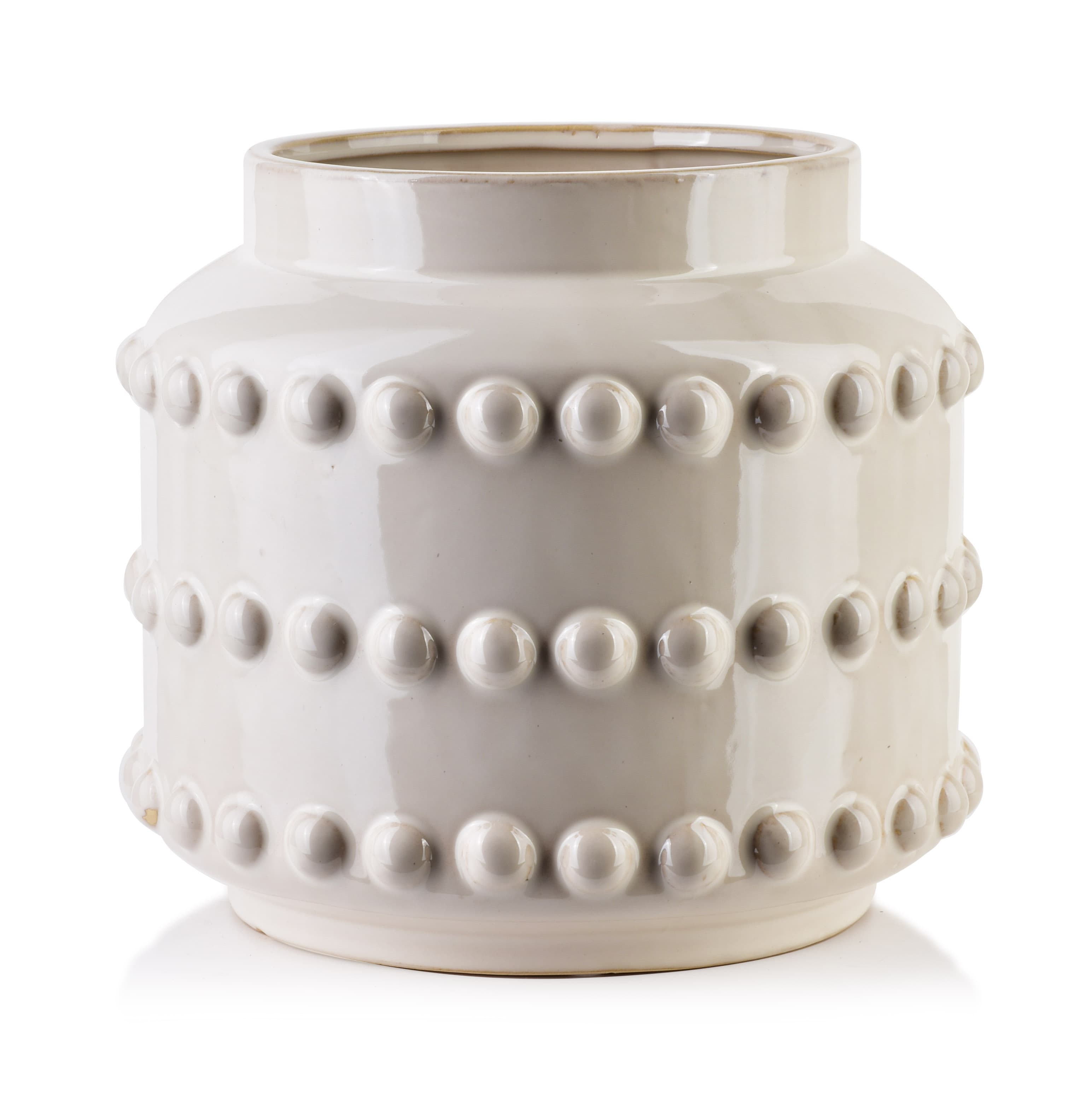 MONDEX keramiikkamaljakko, valkoinen, käsinmaalattu, 24 x 24 x 21,5 cm