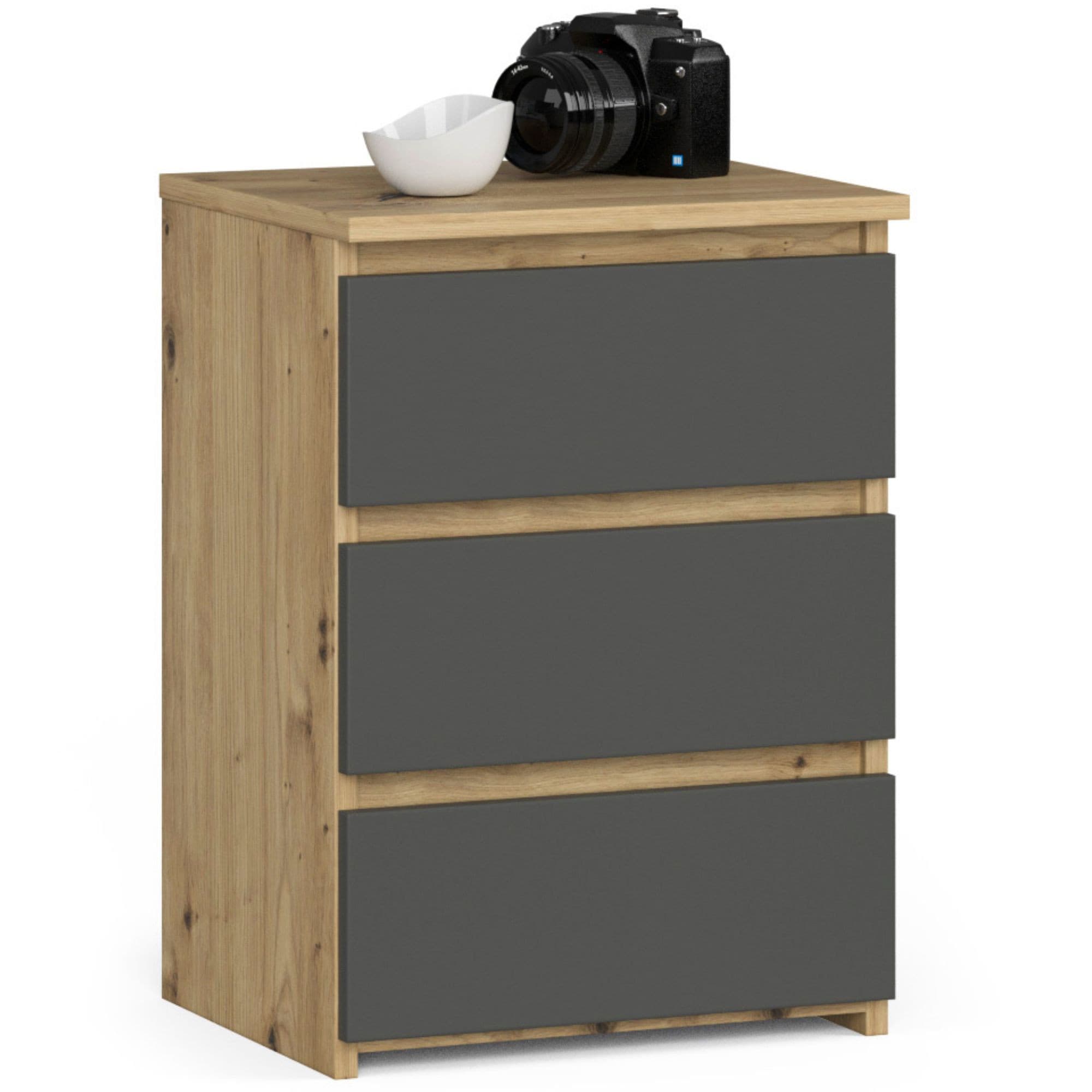 Akord Yöpöytä 1 laatikko Tammi/Grafiitti, teollinen tyyli 40x35x57