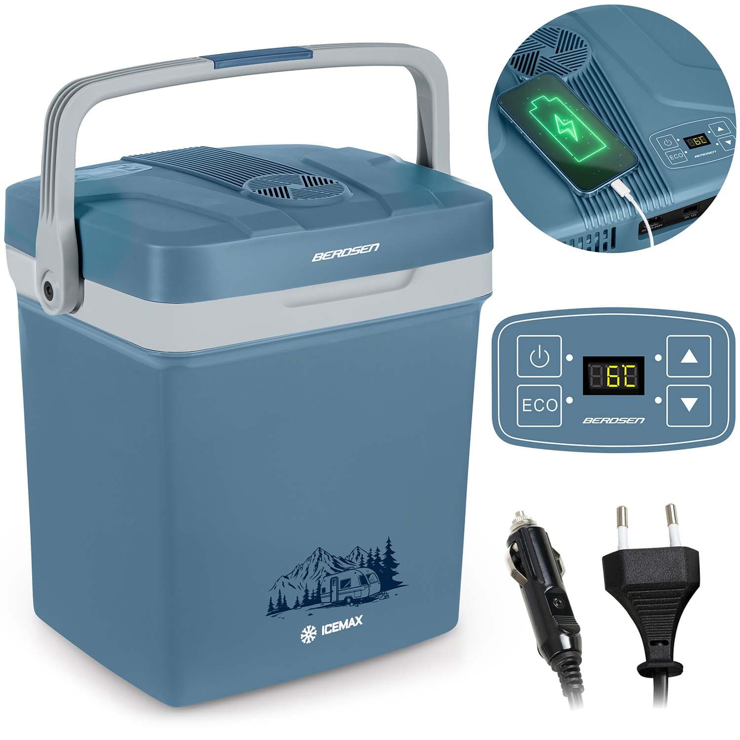 Berdsen Icemax 26 litran matkakylmälaukku ECO-tilassa - sininen