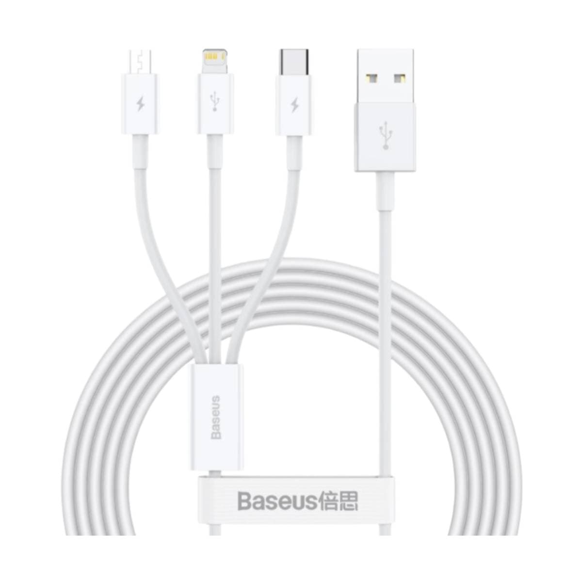 3-in-1 USB-C, Lightning, MicroUSB lataus- ja siirtokaapeli 1,5 m