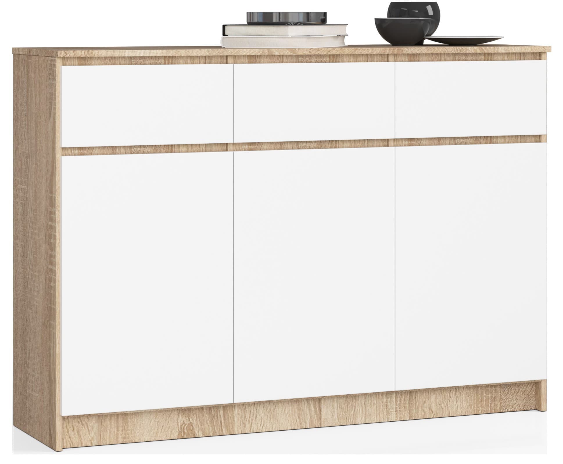 Akord Lipasto 3 Ovet 3 Laatikkoa Sonoma-tammi/Valkoinen 138x40x99