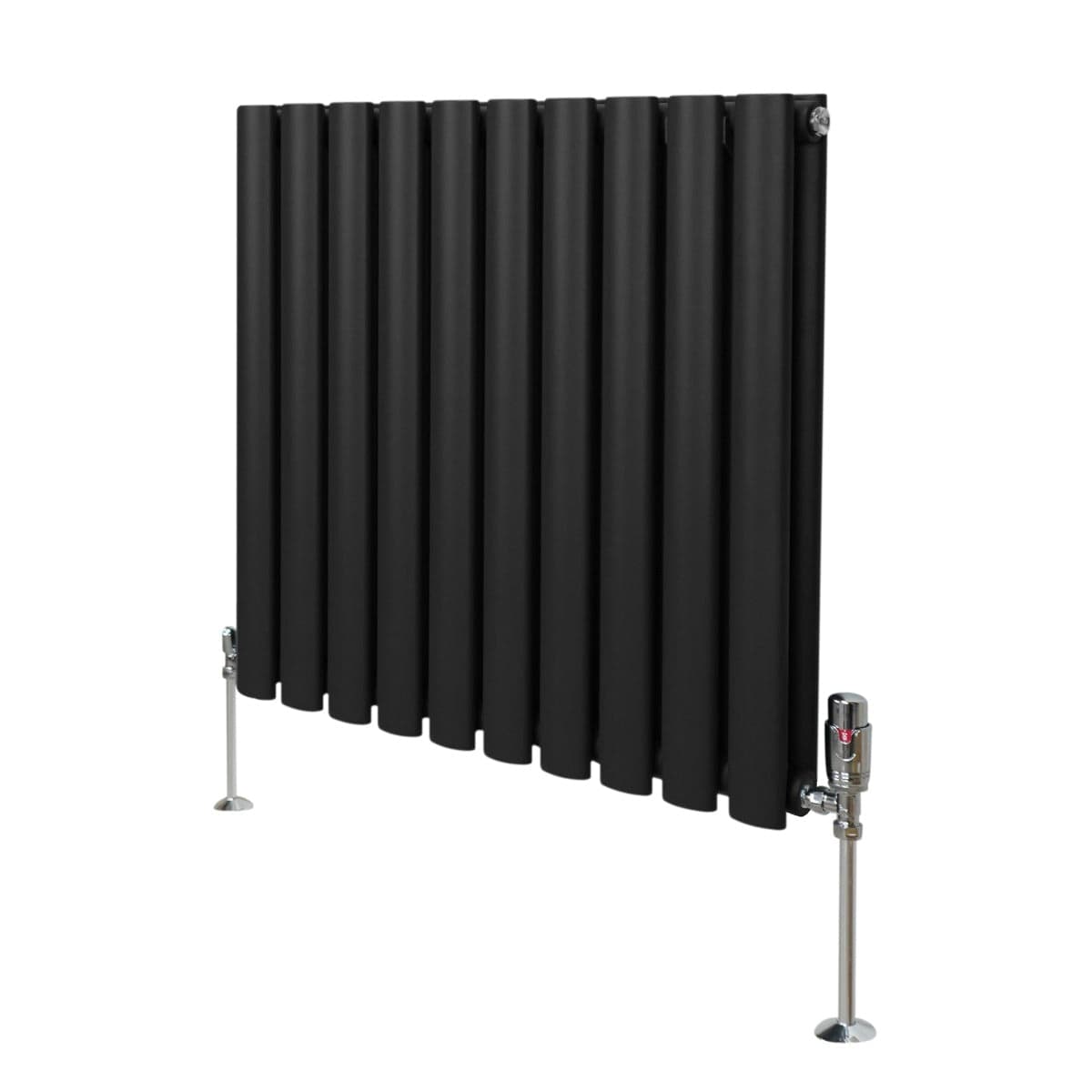 Soikea pylväspatteri ja venttiilit - 600 mm x 600 mm – Musta