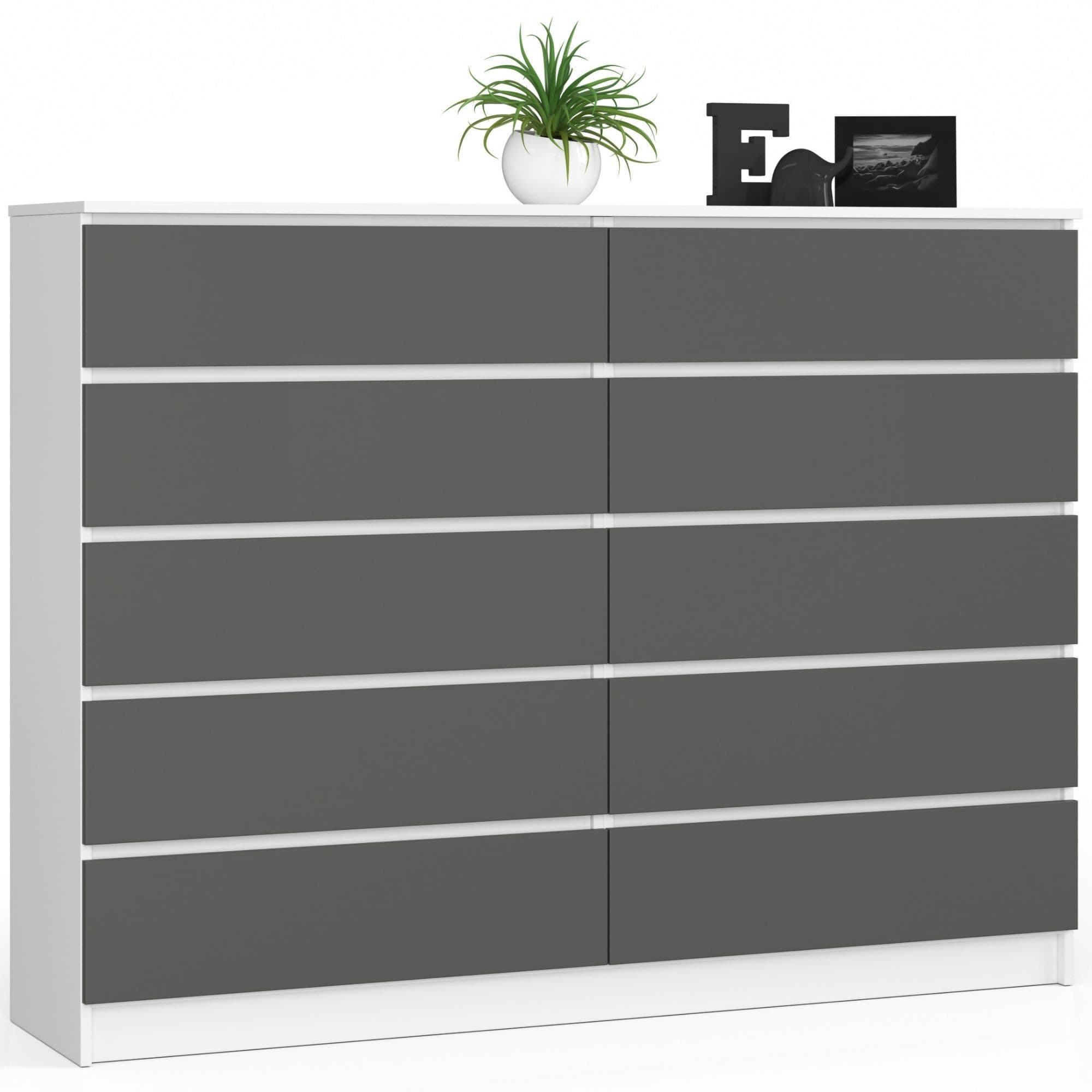 Akord Lipasto 10 laatikkoa Valkoinen/Harmaa Grafiitti 160x40x121