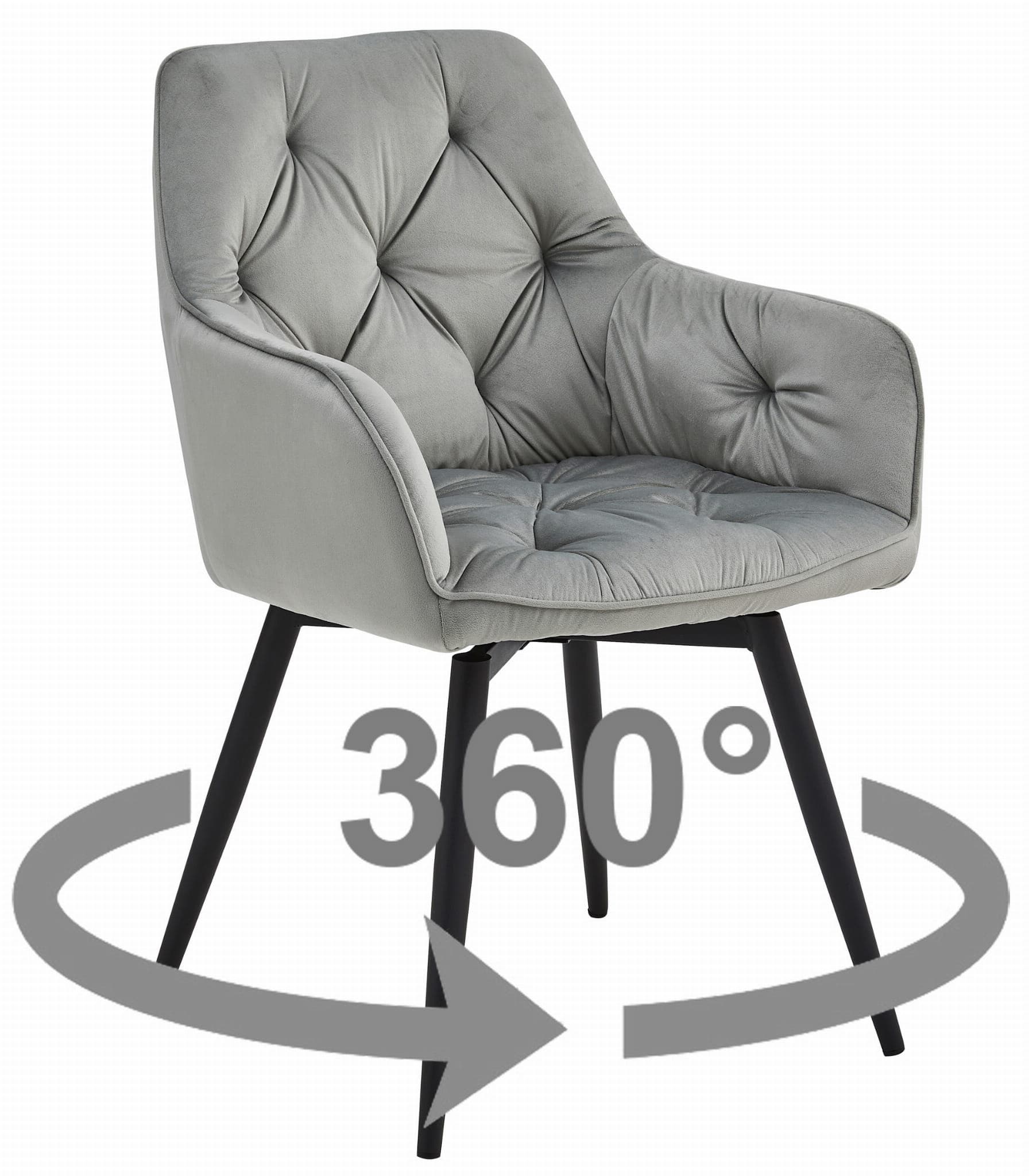 JORK360-tuoli, hopeanharmaa sametti, mustat jalat (1 kpl)