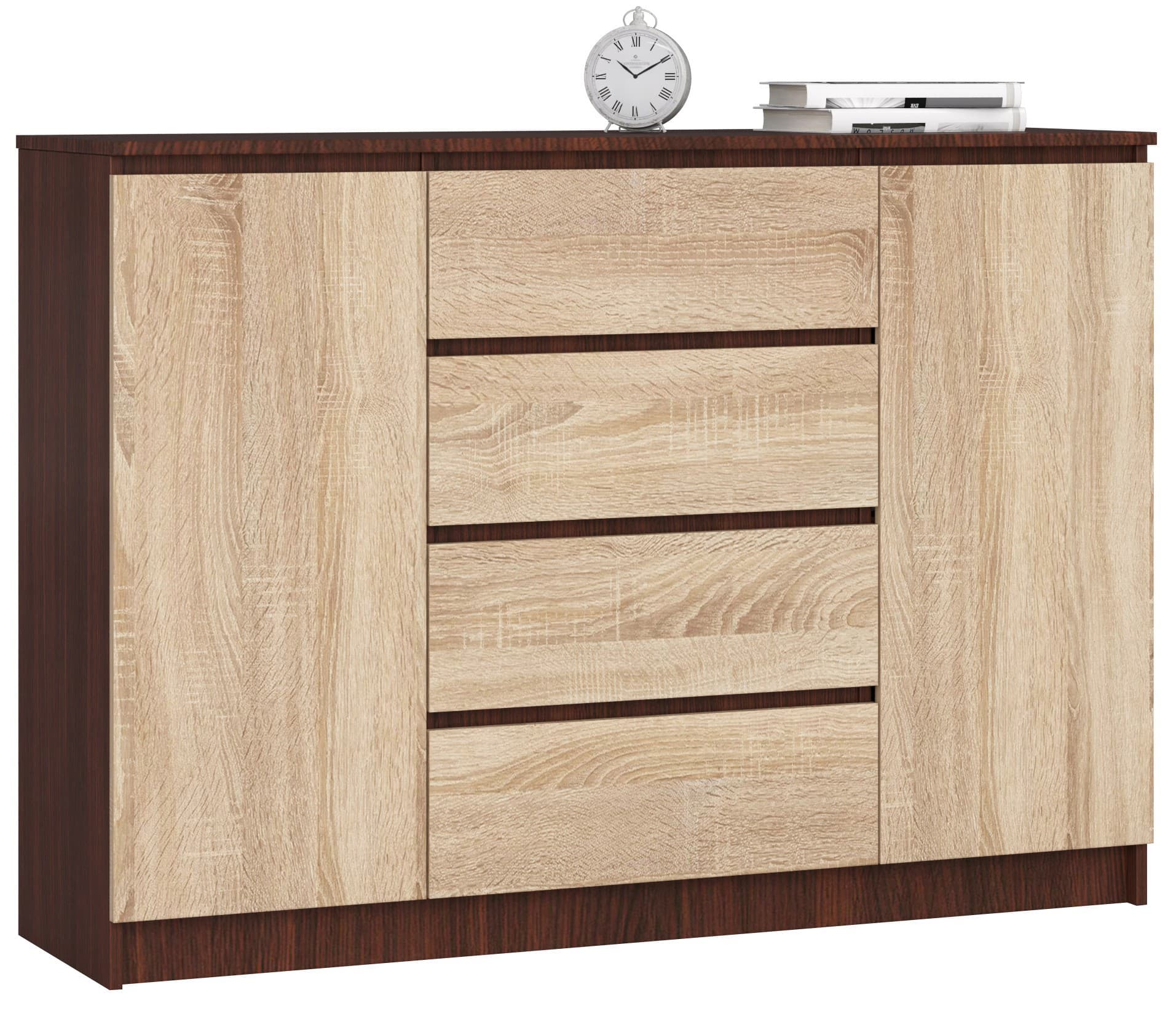 Akord Lipasto 2 Ovet 4 Laatikoa Wenge/Sonoma-tammi 138x40x99