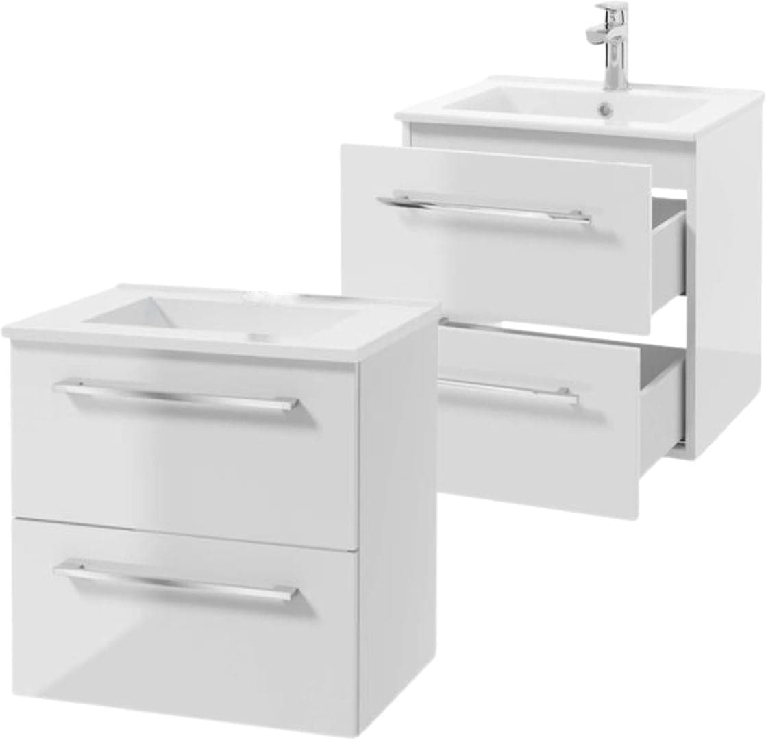 Kylpyhuonekaappi pesualtaalla 60 cm, riippuva, ​​valkoinen, pehmeästi sulkeutuva Pinia