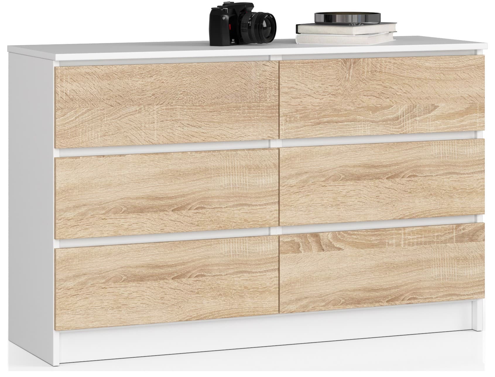 Akord Lipasto 6 laatikkoa Valkoinen/Sonoma-tammi 120x40x77