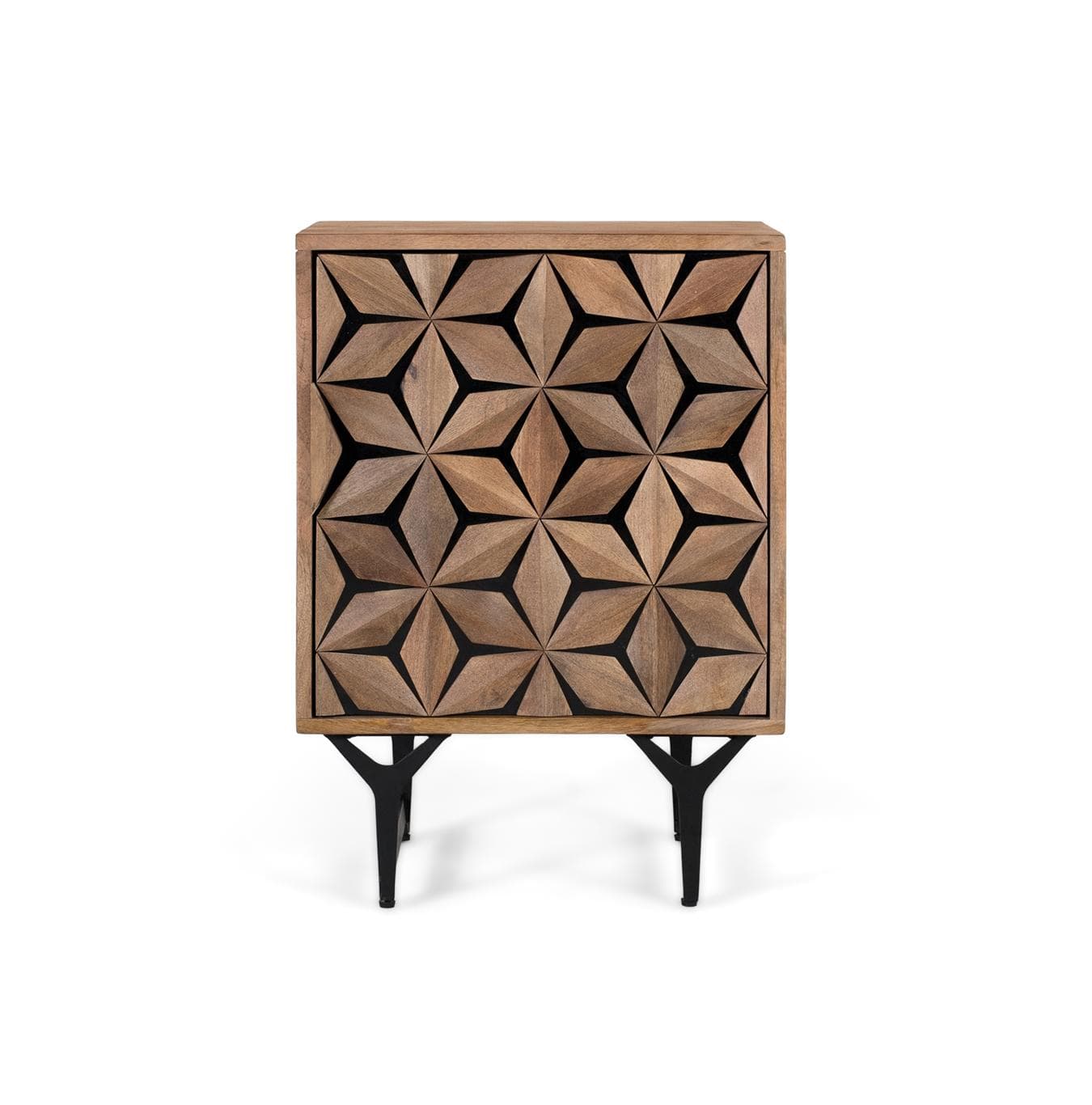 Massiivimangopuinen sivupöytä geometrisella tyylillä