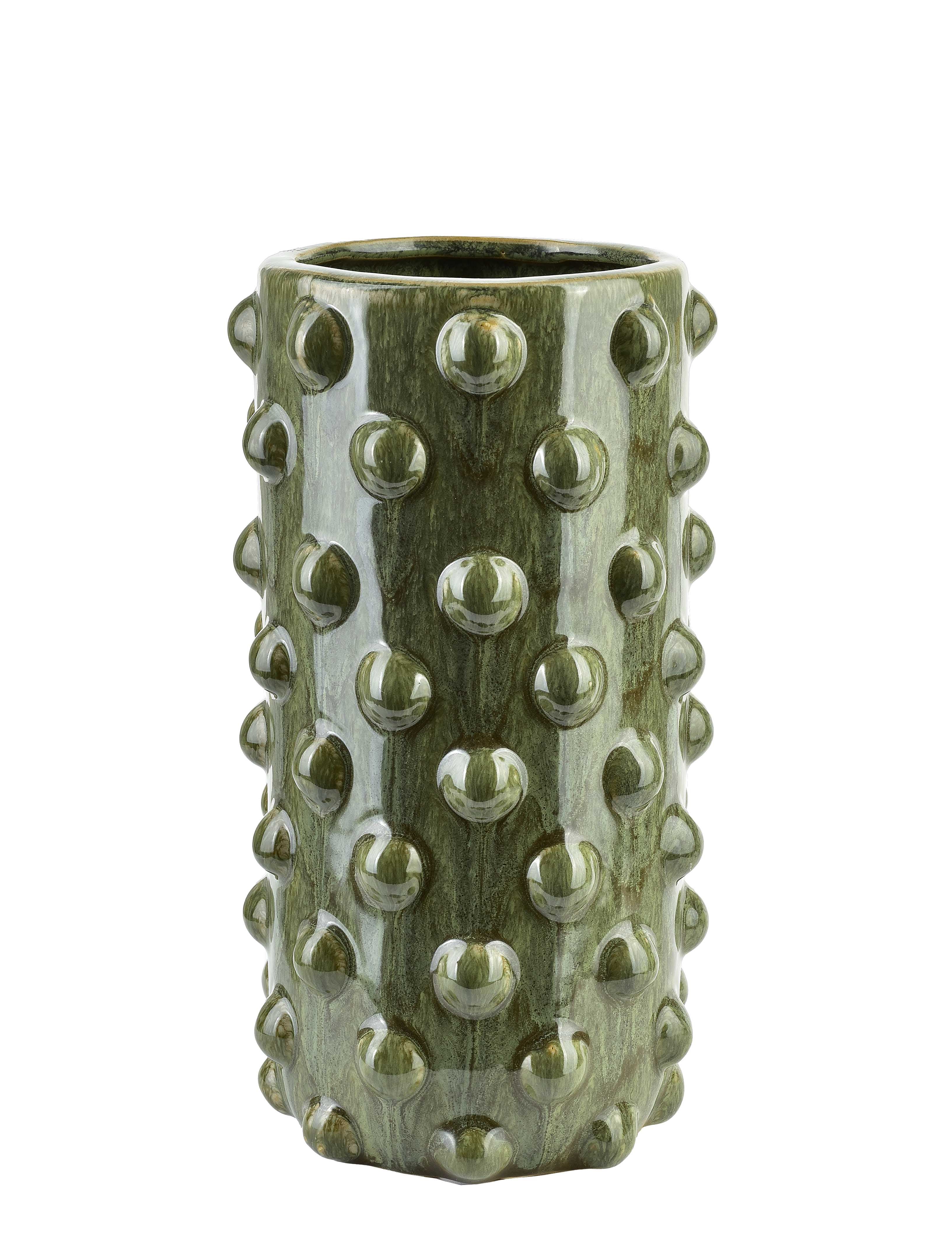 MONDEX keramiikkamaljakko, vihreä, kuplapinta, 12 x 12 x 25 cm