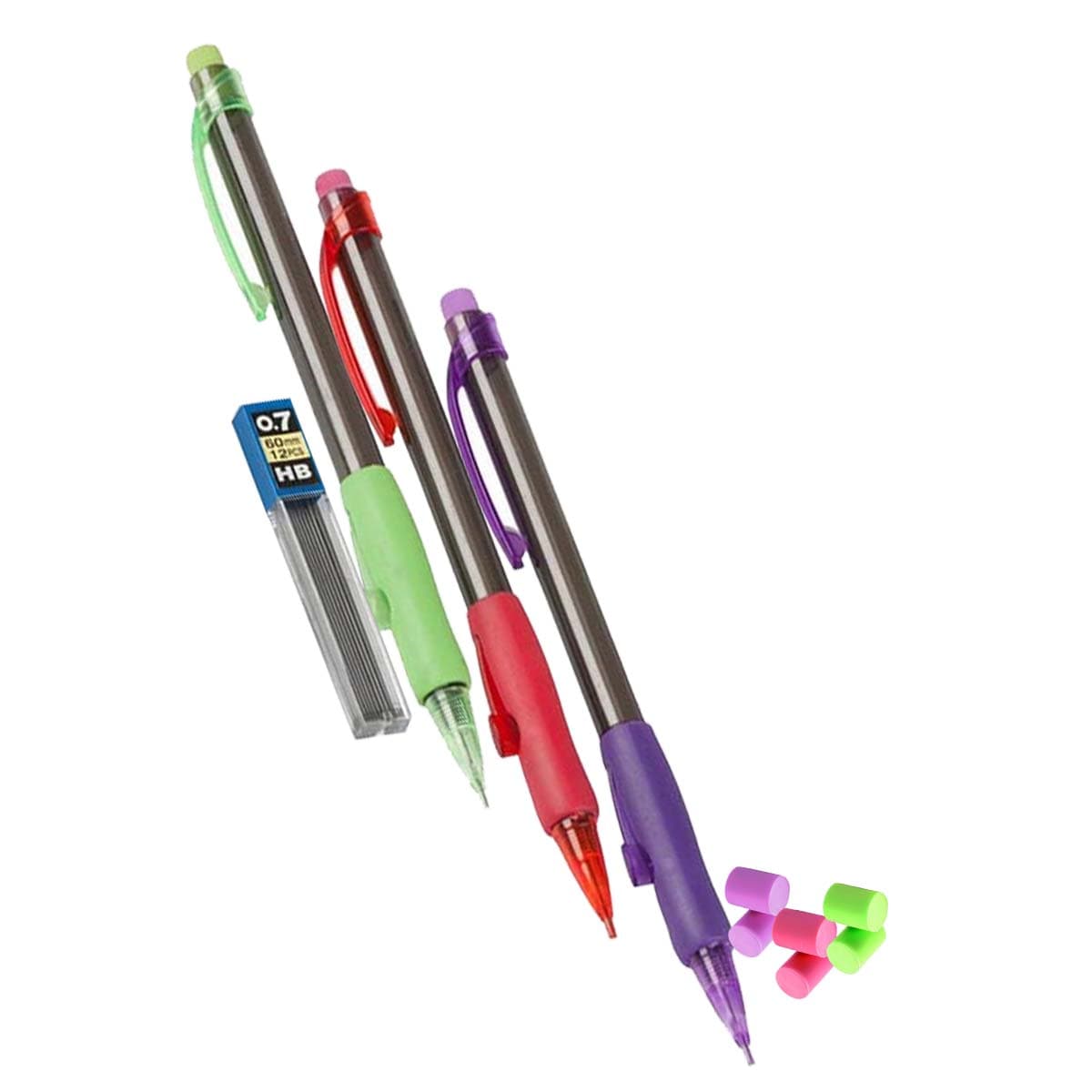 Erä 3 Lyijytäytekynää 0.7mm Pyyhekumit HB Täytöt