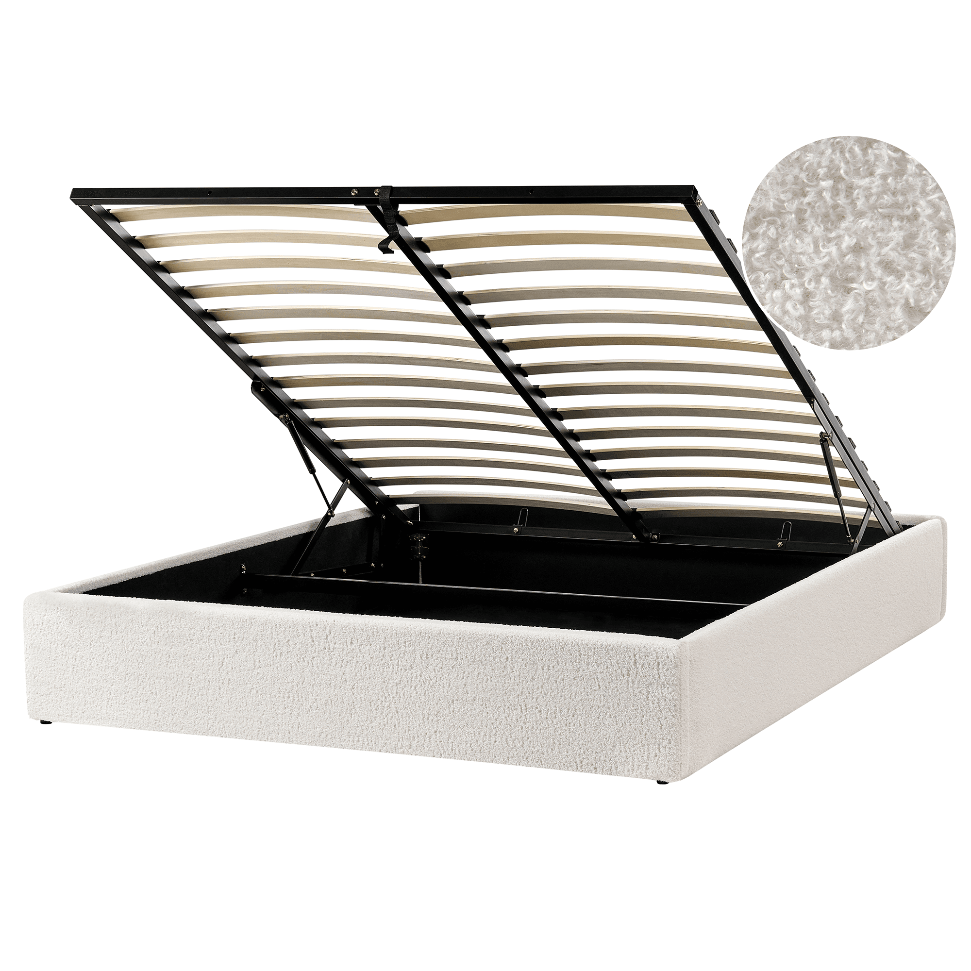 Sänky säilytystilalla ilman sängynpäätyä buklee DINAN 160 x 200 cm Luonnonvalkoinen