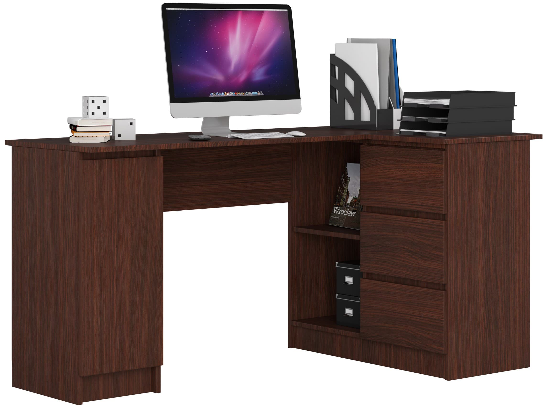 Akord Kulmapöytä 3 Laatikkoa ja 1 Kaappi Wenge 155x85x77