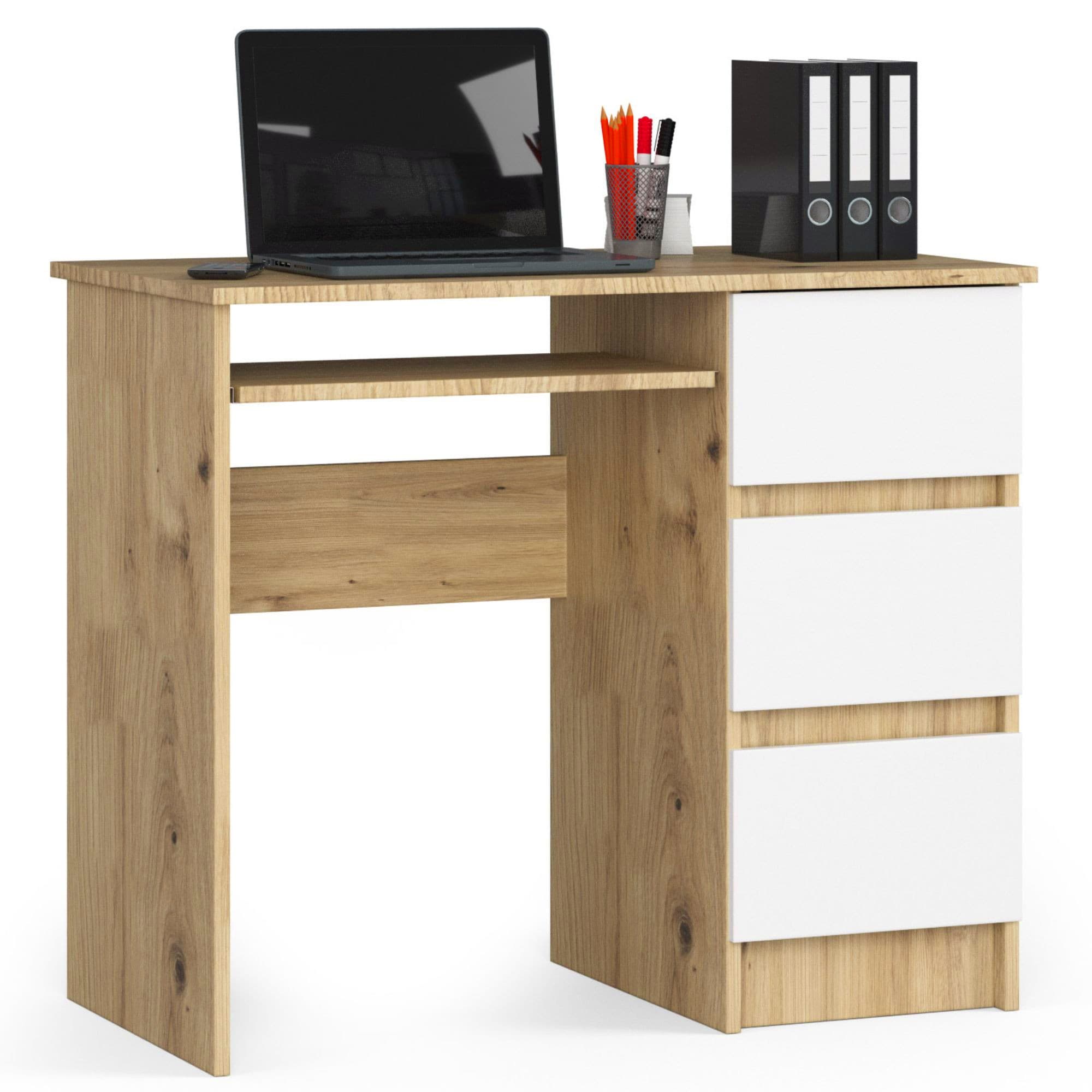 Akord Tietokonepöytä 3 laatikkoa Oikea Artisan-tammi/Valkoinen 90x50x77